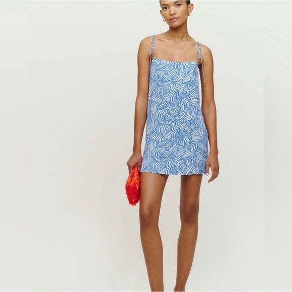 Reformation Agean Blue Swirl Dress Size 8 - Picture 1 of 8